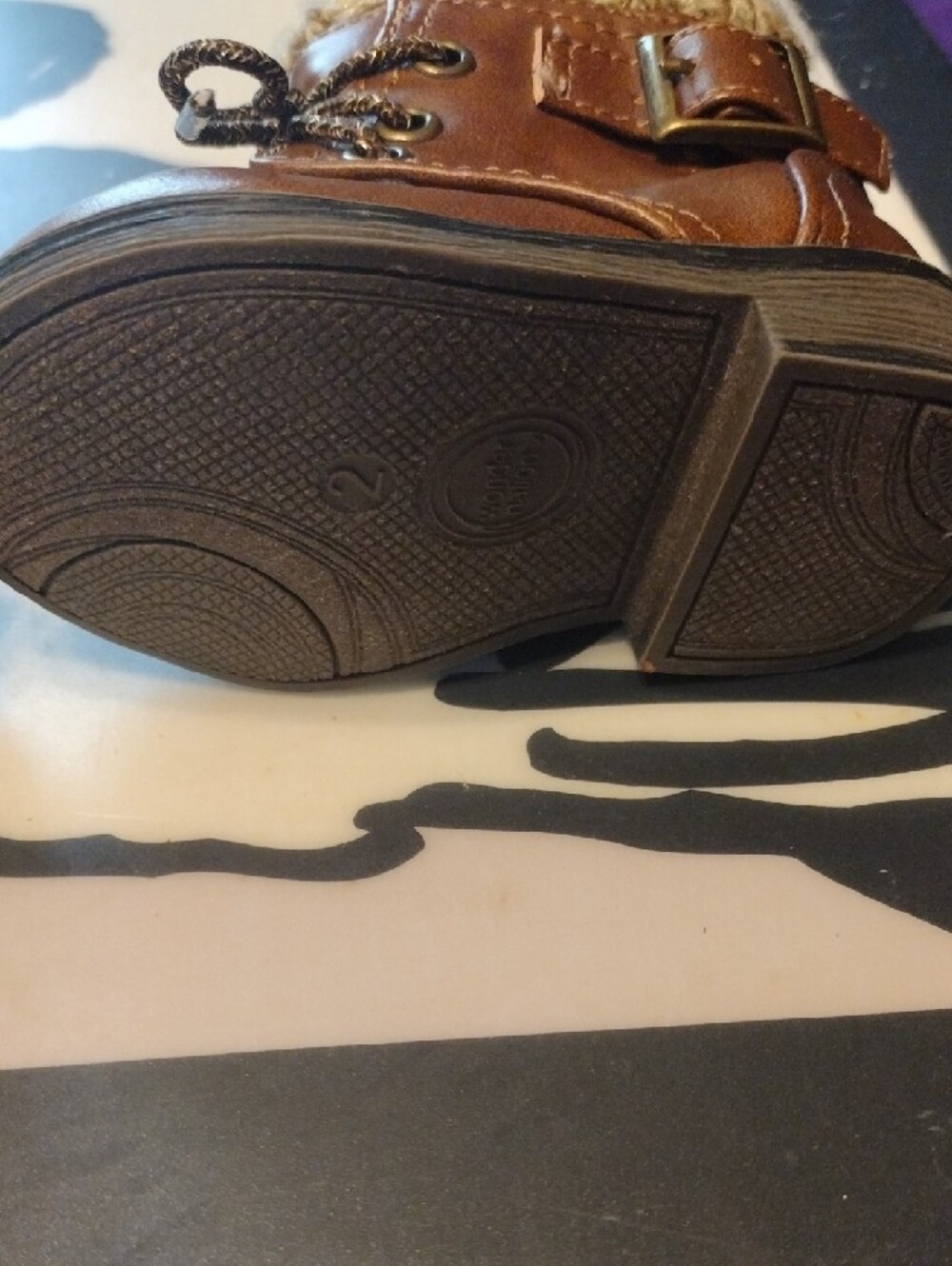wonder nation Brown Faux-Leather Knit Cuff Kids Boots - Picture 6 of 7